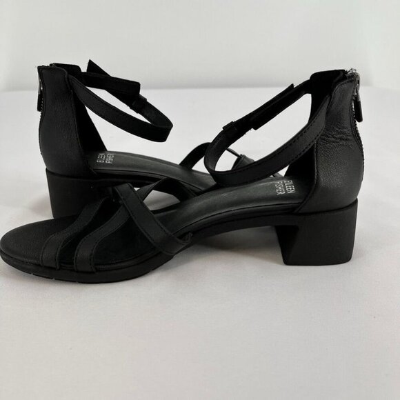 Eileen Fisher Noni Womens Size 7.5 Black Tumbled Leather Black Heel Hook & Loop - Picture 7 of 15